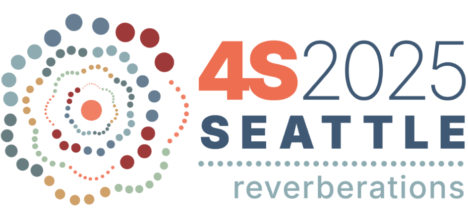 Image displays the text "4S 2025 Seattle: Reverberations" alongside the event logo by artist Denise Emerson.