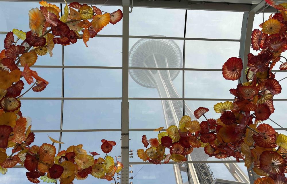 The Seattle Space Needle viewed from the Chihuly Garden and Glass Museum. 